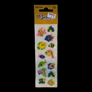 (1) Sealed Sheet Sandylion Sticker Puffy Fuzzy Neon Tropical Fish 2000s VTG NOS